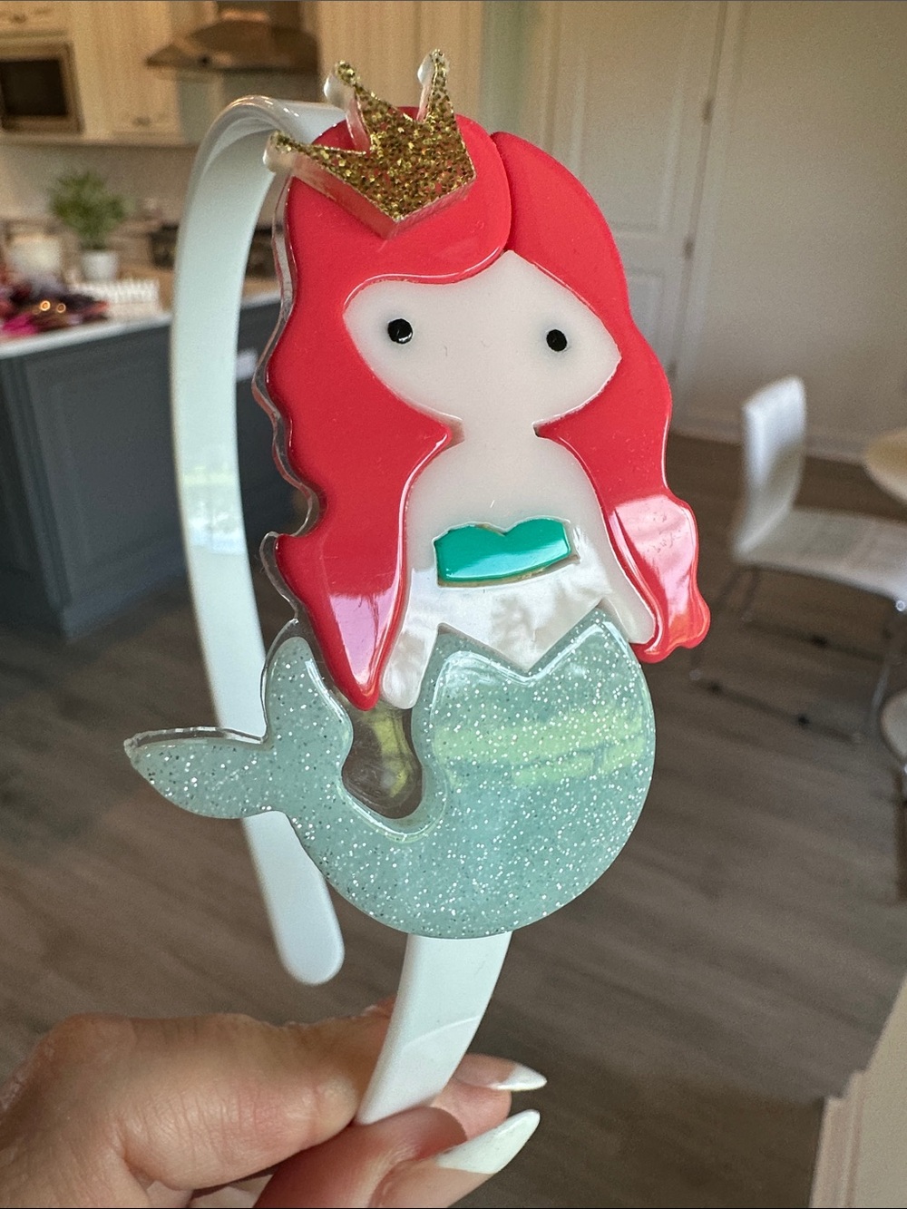 Sparkle Mermaid Kids Headband in White with Red Hair Accent
